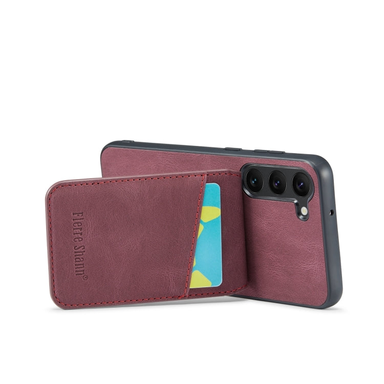 For Samsung Galaxy S24+ 5G Fierre Shann Crazy Horse Card Holder Back Cover PU Phone Case(Wine Red)
