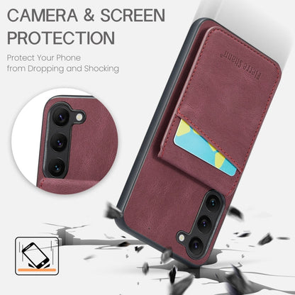 For Samsung Galaxy S24+ 5G Fierre Shann Crazy Horse Card Holder Back Cover PU Phone Case(Wine Red)