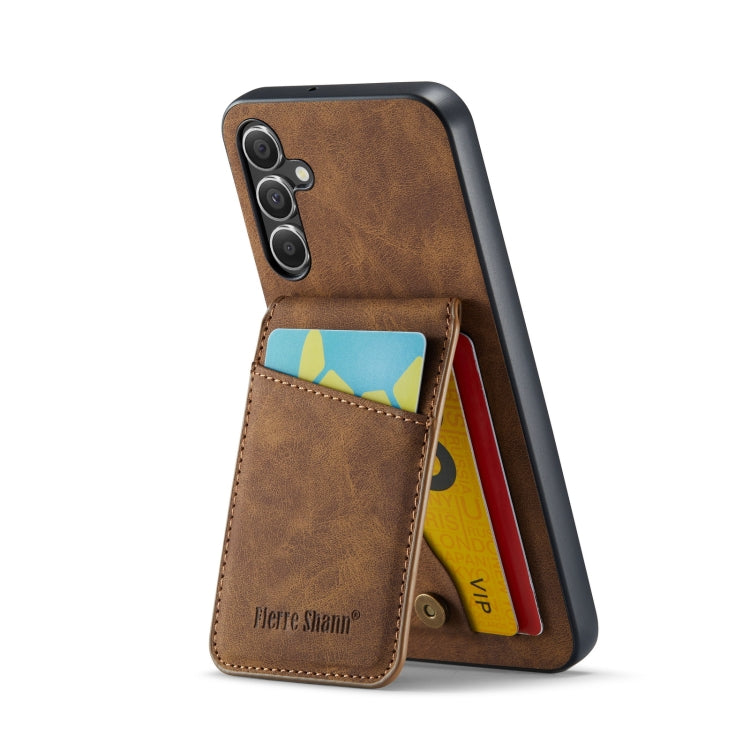 Pour Samsung Galaxy A13 5G Fierre Shann Crazy Horse Étui de Téléphone en PU avec Porte-Cartes(Marron)