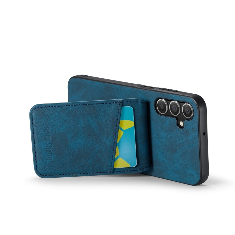 For Samsung Galaxy A13 5G Fierre Shann Crazy Horse Card Holder Back Cover PU Phone Case(Blue)