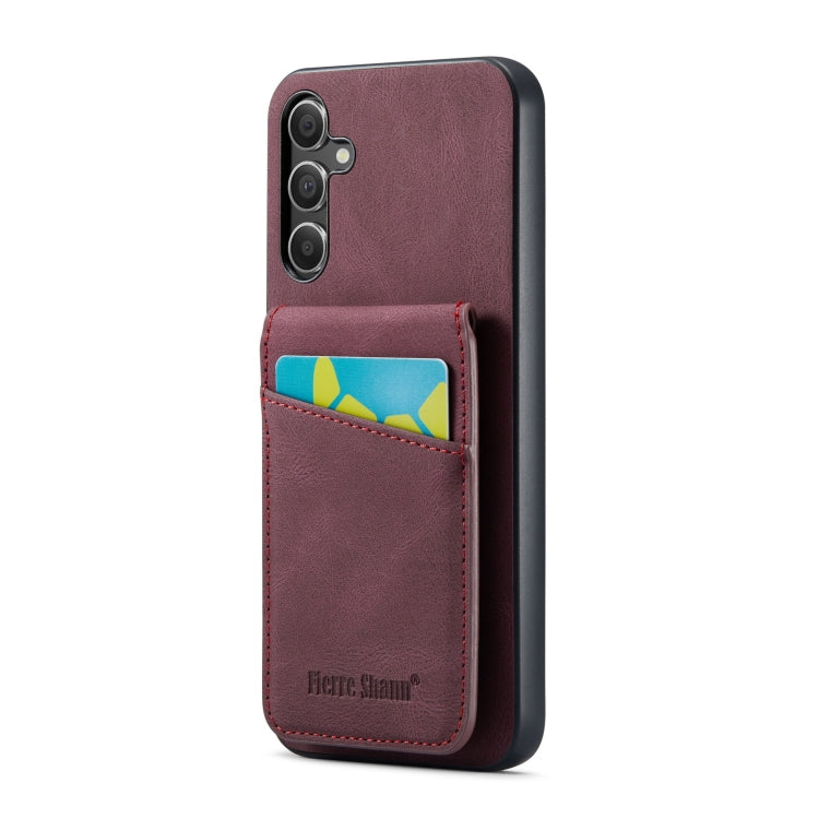 For Samsung Galaxy A14 5G Fierre Shann Crazy Horse Card Holder Back Cover PU Phone Case(Wine Red)