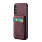 For Samsung Galaxy A14 5G Fierre Shann Crazy Horse Card Holder Back Cover PU Phone Case(Wine Red)