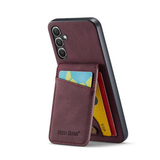 Pour Samsung Galaxy A14 5G Fierre Shann Crazy Horse Étui de téléphone en PU avec porte-cartes et coque arrière (rouge bordeaux)