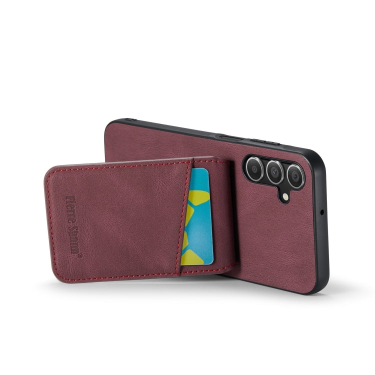 For Samsung Galaxy A14 5G Fierre Shann Crazy Horse Card Holder Back Cover PU Phone Case(Wine Red)