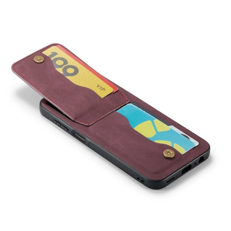 For Samsung Galaxy A14 5G Fierre Shann Crazy Horse Card Holder Back Cover PU Phone Case(Wine Red)