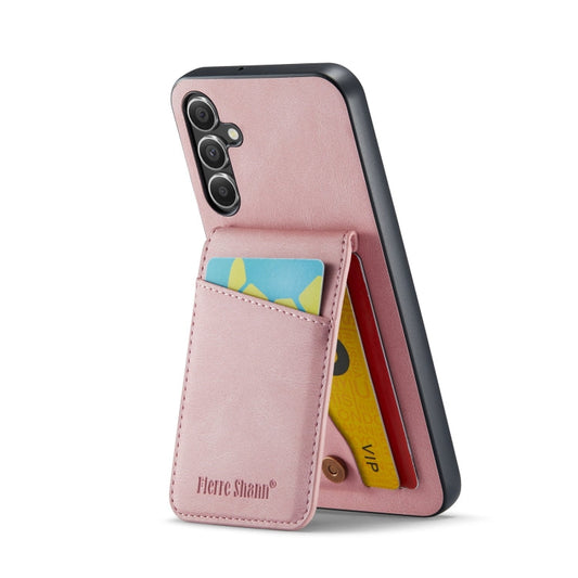 Pour Samsung Galaxy A15 Fierre Shann Crazy Horse Étui de téléphone en cuir PU avec porte-cartes (rose)