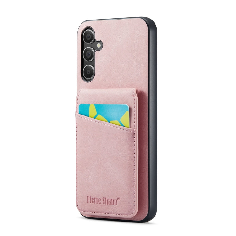 For Samsung Galaxy A15 Fierre Shann Crazy Horse Card Holder Back Cover PU Phone Case(Pink)
