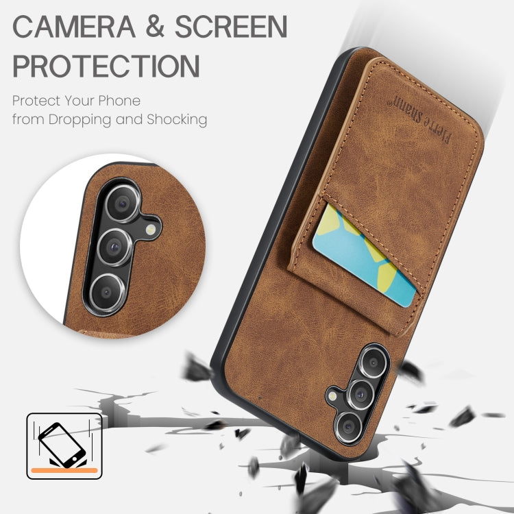 For Samsung Galaxy A15 Fierre Shann Crazy Horse Card Holder Back Cover PU Phone Case(Brown)