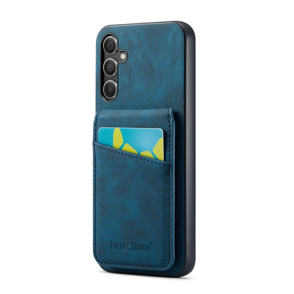 For Samsung Galaxy A15 Fierre Shann Crazy Horse Card Holder Back Cover PU Phone Case(Blue)