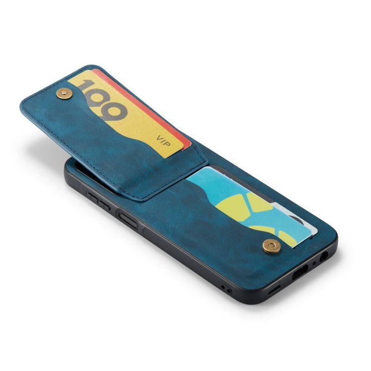 For Samsung Galaxy A15 Fierre Shann Crazy Horse Card Holder Back Cover PU Phone Case(Blue)
