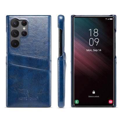 For Samsung Galaxy S24 Ultra 5G Fierre Shann Oil Wax Texture Leather Phone Case with Card Slots(Blue)