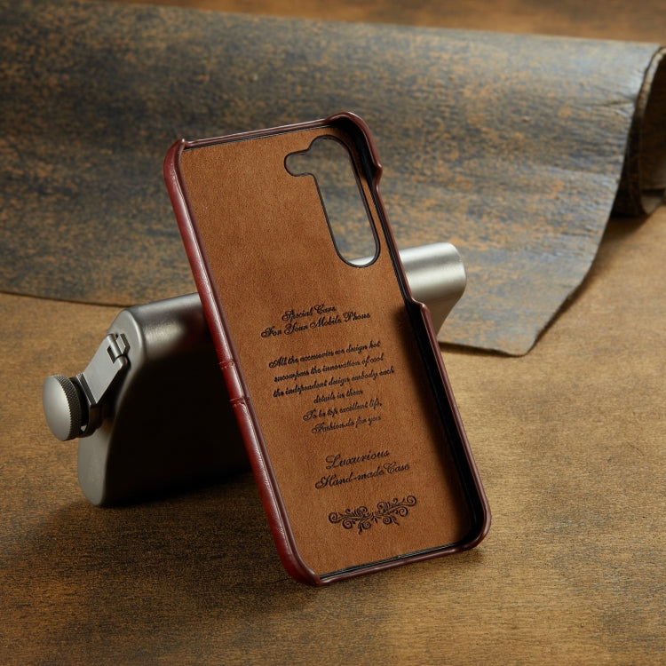 Pour Samsung Galaxy S24+ 5G Étui en cuir texturé à l'huile et à la cire Fierre Shann avec fentes pour cartes (marron)