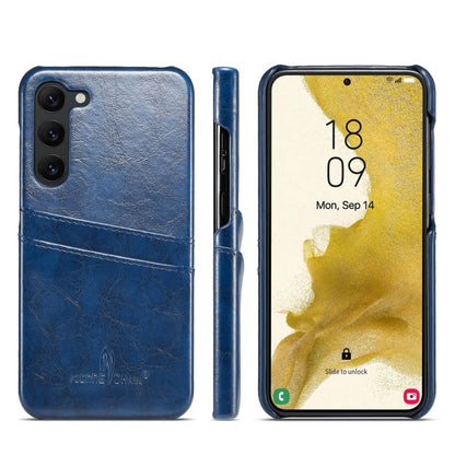 Pour étui de téléphone en cuir avec fentes pour cartes à texture de cire d'huile Fierre Shann pour Samsung Galaxy S24+ 5G (Bleu)