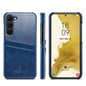 Pour étui de téléphone en cuir avec fentes pour cartes à texture de cire d'huile Fierre Shann pour Samsung Galaxy S24+ 5G (Bleu)