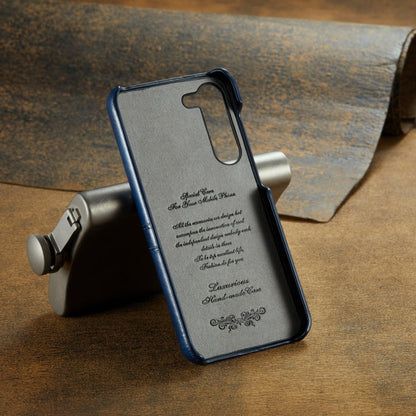 Pour étui de téléphone en cuir avec fentes pour cartes à texture de cire d'huile Fierre Shann pour Samsung Galaxy S24+ 5G (Bleu)
