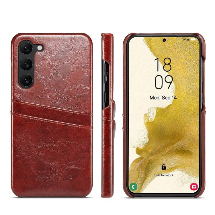 For Samsung Galaxy S24 5G Fierre Shann Oil Wax Texture Leather Phone Case with Card Slots(Brown)