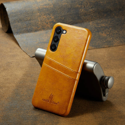 For Samsung Galaxy S24 5G Fierre Shann Oil Wax Texture Leather Phone Case with Card Slots(Yellow)