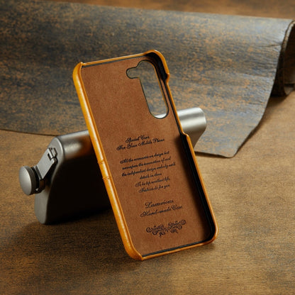 For Samsung Galaxy S24 5G Fierre Shann Oil Wax Texture Leather Phone Case with Card Slots(Yellow)