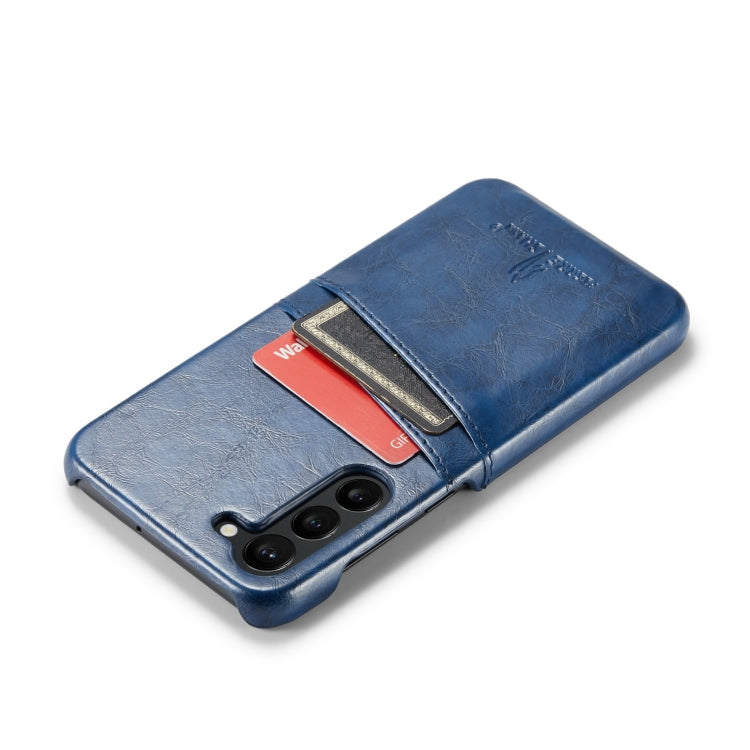 Pour Samsung Galaxy S24 5G Étui de téléphone en cuir texturé Fierre Shann Oil Wax avec fentes pour cartes (bleu)