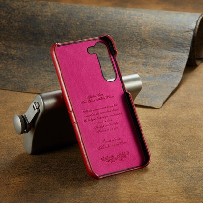 Pour Samsung Galaxy S24 5G Étui de téléphone en cuir texturé huilé Fierre Shann avec fentes pour cartes (rouge)