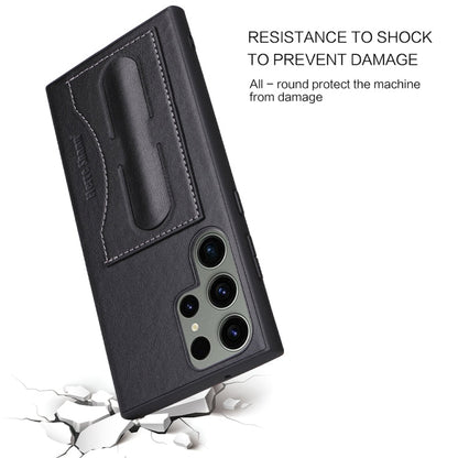 For Samsung Galaxy S24 Ultra 5G Fierre Shann Full Coverage Protective Leather Phone Case(Black)