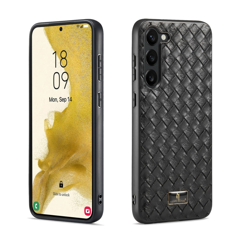 Pour la coque arrière du téléphone Samsung Galaxy S24+ 5G Fierre Shann en simili cuir (noir tissé)