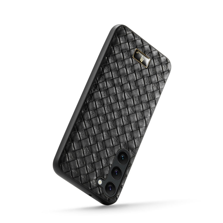 Pour la coque arrière du téléphone Samsung Galaxy S24+ 5G Fierre Shann en simili cuir (noir tissé)