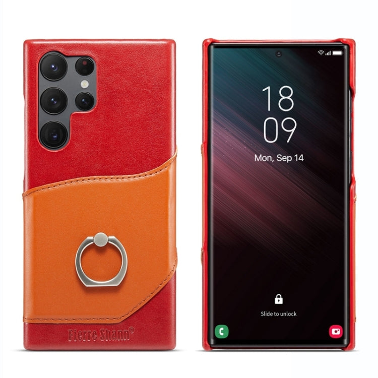 Pour Samsung Galaxy S24 Ultra 5G Étui de téléphone arrière en cuir véritable Fierre Shann avec texture de cire à l'huile (rouge)