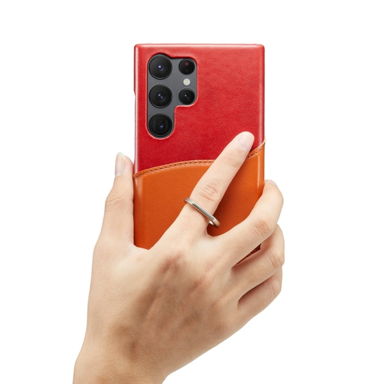 Pour Samsung Galaxy S24 Ultra 5G Étui de téléphone arrière en cuir véritable Fierre Shann avec texture de cire à l'huile (rouge)