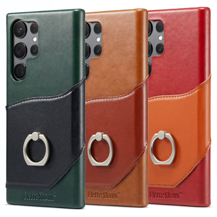 Pour Samsung Galaxy S24 Ultra 5G Étui de téléphone arrière en cuir véritable Fierre Shann avec texture de cire à l'huile (rouge)