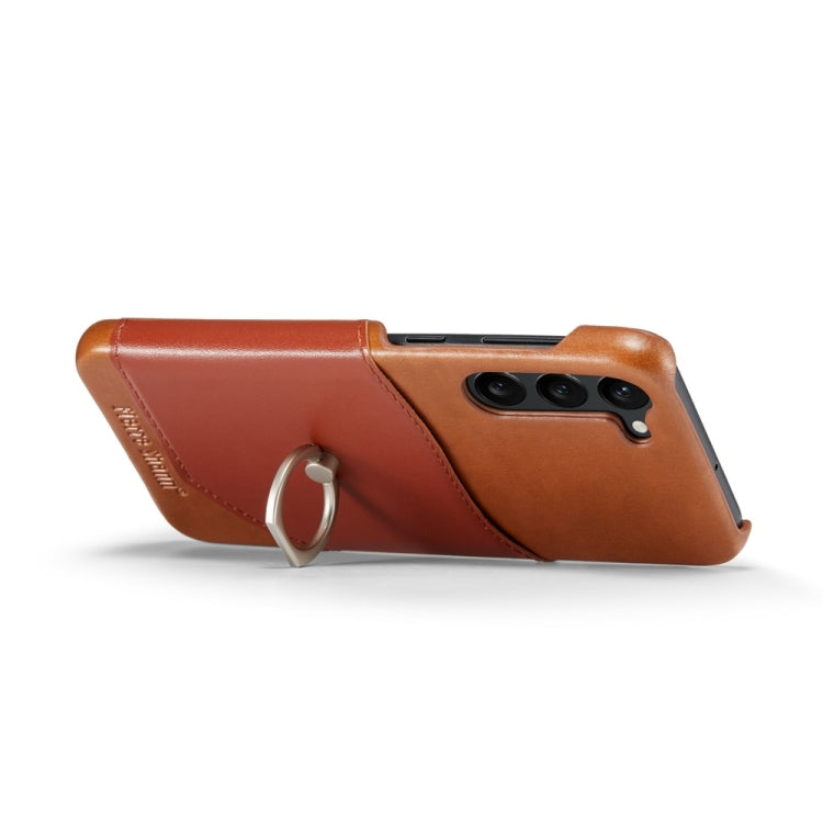 For Samsung Galaxy S24+ 5G Fierre Shann Oil Wax Texture Genuine Leather Back Phone Case(Brown)