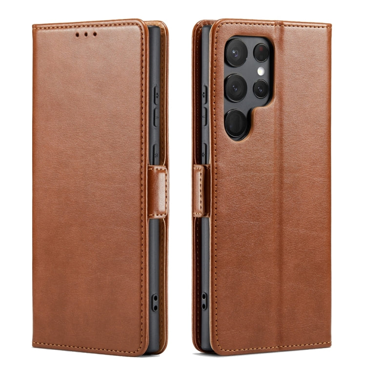 Pour Samsung Galaxy S24 Ultra 5G Fierre Shann PU Étui de téléphone en cuir véritable texturé (Marron)