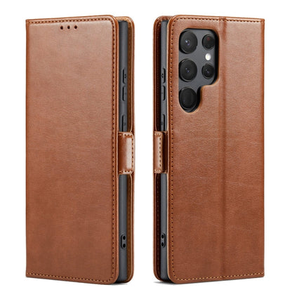 Pour Samsung Galaxy S24 Ultra 5G Fierre Shann PU Étui de téléphone en cuir véritable texturé (Marron)