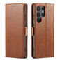 Pour Samsung Galaxy S24 Ultra 5G Fierre Shann PU Étui de téléphone en cuir véritable texturé (Marron)