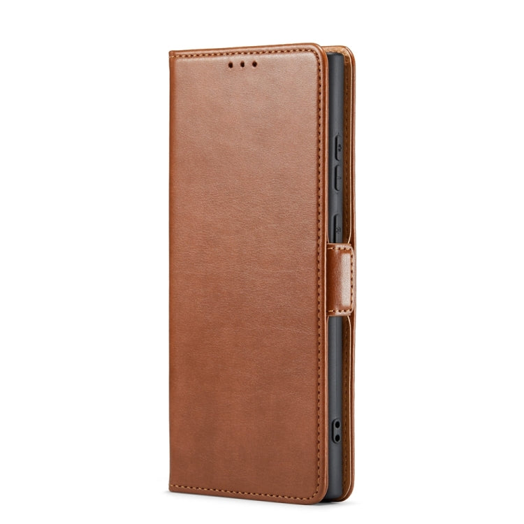 Pour Samsung Galaxy S24 Ultra 5G Fierre Shann PU Étui de téléphone en cuir véritable texturé (Marron)