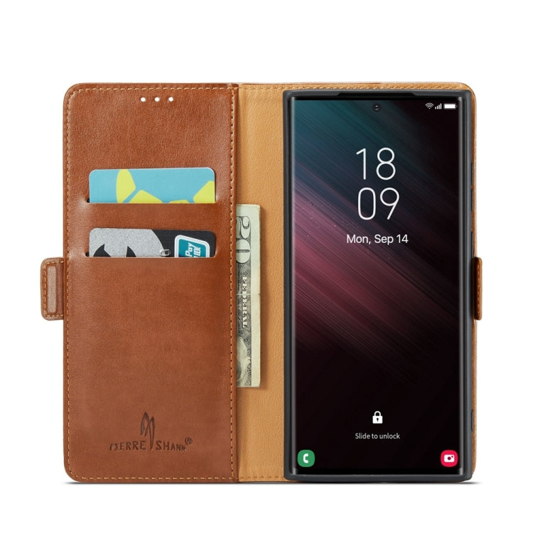 Pour Samsung Galaxy S24 Ultra 5G Fierre Shann PU Étui de téléphone en cuir véritable texturé (Marron)
