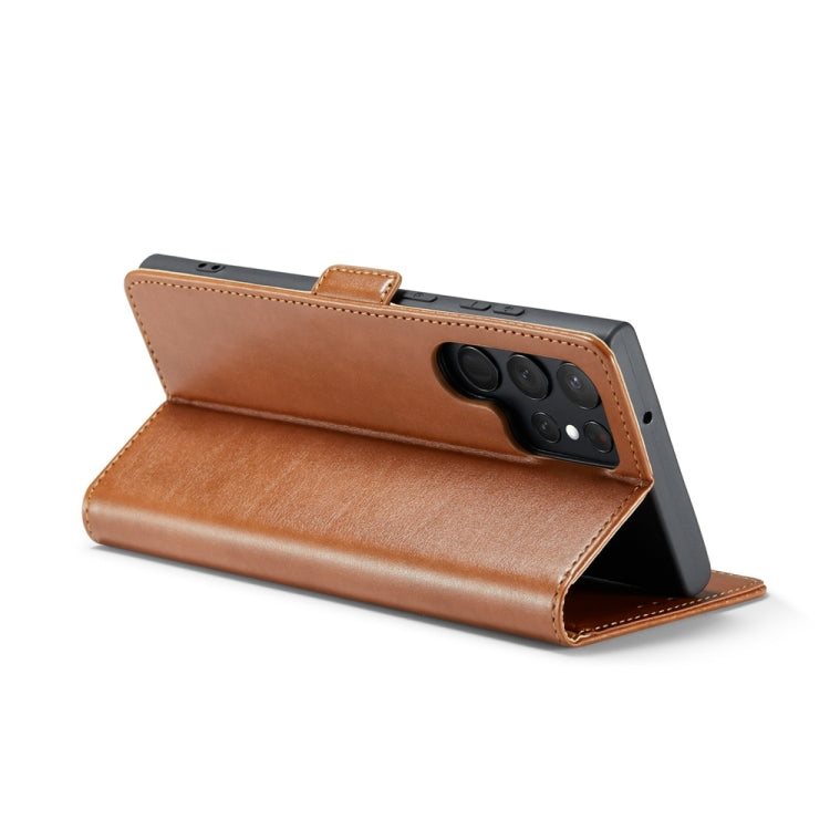 Pour Samsung Galaxy S24 Ultra 5G Fierre Shann PU Étui de téléphone en cuir véritable texturé (Marron)