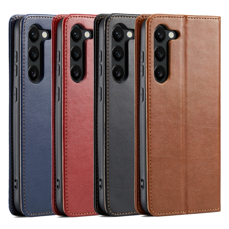 For Samsung Galaxy S24+ 5G Fierre Shann PU Genuine Leather Texture Phone Case(Brown)