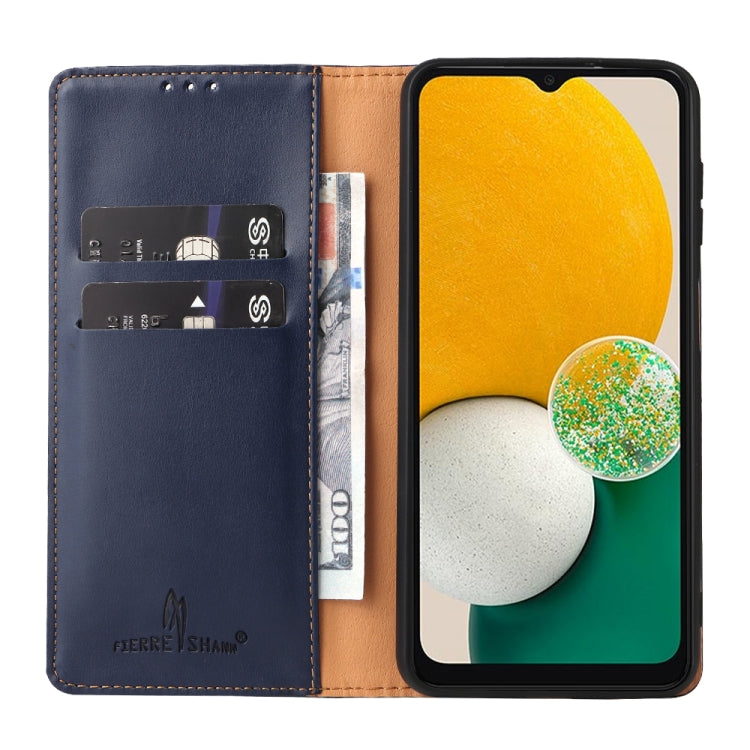 For Samsung Galaxy A15 5G Fierre Shann PU Genuine Leather Texture Phone Case(Blue)