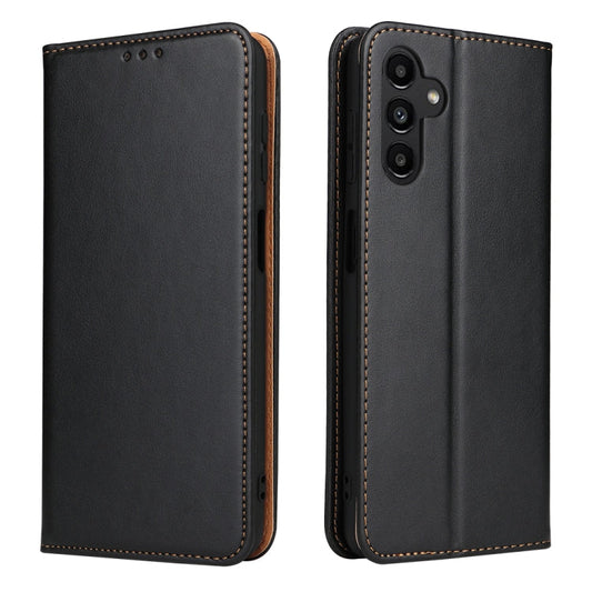 Pour la coque de téléphone en cuir véritable Fierre Shann à texture PU pour Samsung Galaxy A15 5G (noir)