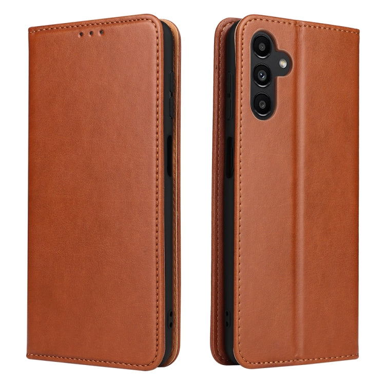 Pour Samsung Galaxy A35 5G Fierre Shann PU Étui de téléphone en similicuir véritable texturé (marron)