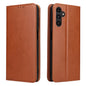 Pour Samsung Galaxy A35 5G Fierre Shann PU Étui de téléphone en similicuir véritable texturé (marron)