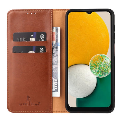 Pour Samsung Galaxy A35 5G Fierre Shann PU Étui de téléphone en similicuir véritable texturé (marron)