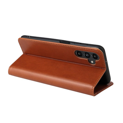 Pour Samsung Galaxy A35 5G Fierre Shann PU Étui de téléphone en similicuir véritable texturé (marron)