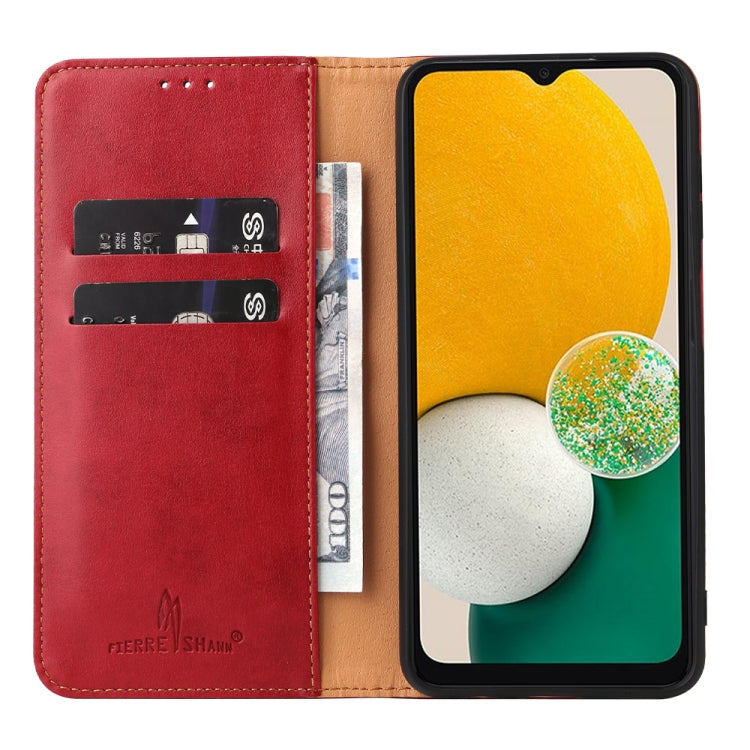 For Samsung Galaxy A55 5G Fierre Shann PU Genuine Leather Texture Phone Case(Red)
