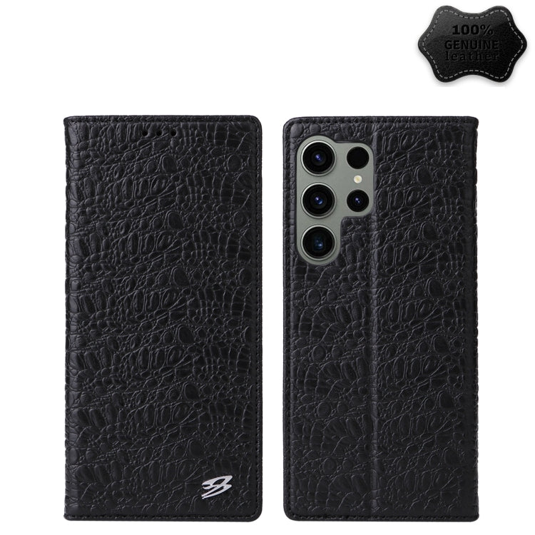 Pour Samsung Galaxy S24 Ultra 5G Fierre Shann Étui de Téléphone en Cuir Véritable à Texture Crocodile Magnétique (Noir)