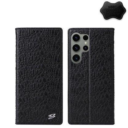 Pour Samsung Galaxy S24 Ultra 5G Fierre Shann Étui de Téléphone en Cuir Véritable à Texture Crocodile Magnétique (Noir)