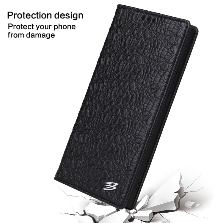 Pour Samsung Galaxy S24 Ultra 5G Fierre Shann Étui de Téléphone en Cuir Véritable à Texture Crocodile Magnétique (Noir)