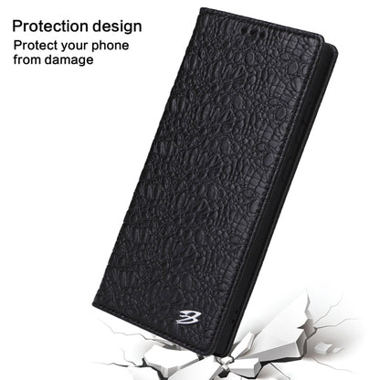 Pour Samsung Galaxy S24 Ultra 5G Fierre Shann Étui de Téléphone en Cuir Véritable à Texture Crocodile Magnétique (Noir)