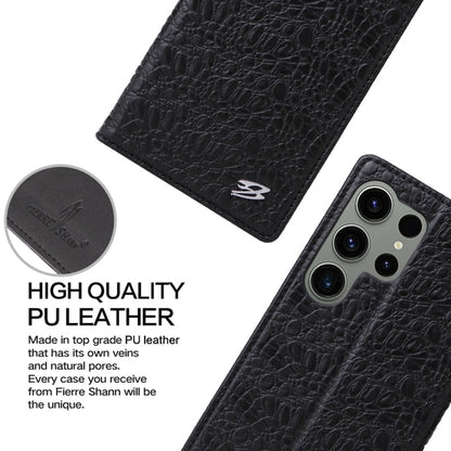 Pour Samsung Galaxy S24 Ultra 5G Fierre Shann Étui de Téléphone en Cuir Véritable à Texture Crocodile Magnétique (Noir)